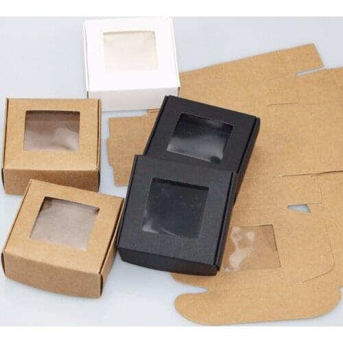 Wholesale 300pcs Kraft Paper Box Transparent PVC Window Soap Boxes Jewelry Gift Packaging Box Wedding Favors Candy Box