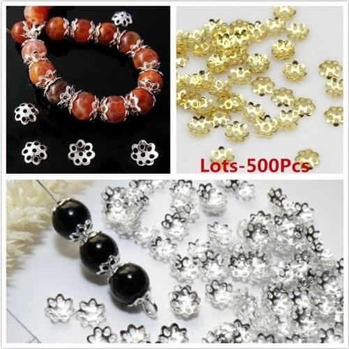 Wholesale 500pcs/Lots Silver Gold Plated 6mm Metal Filigree Flower DIY Bead End Caps Findings for Jewelry Making