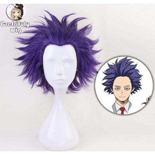 Boku no Hero Academia Shinsou Hitoshi Wig Cosplay Costume My Hero Academia Men Women Short Purple Hair Halloween Wigs + Wig Cap