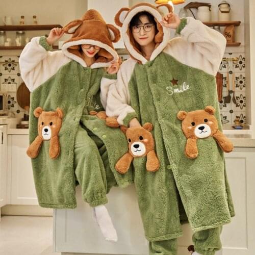 Pajama Suit Womens Winter Coral Velvet Thickened Plush Warm Flannel Home Suit Womens Suit