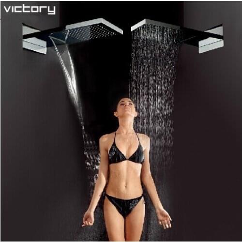 Luxury stainless steel waterfall shower head waterfall rainfall water saving head shower top bath shower with spa shower power