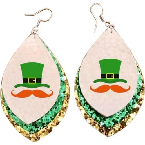 St Patricks Day Gnomes With Old Truck Earrings Faux Leather