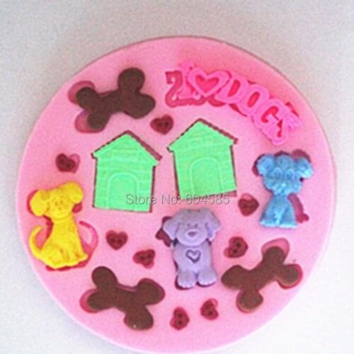 Puppy dog doghouse silicone fondant cake molds soap chocolate mould for the kitchen baking FM056