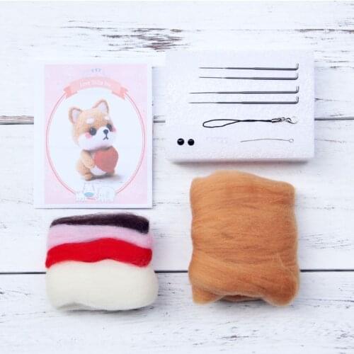 Heart Dog Wool Felt Craft DIY Unfinished Poked Set Handcraft Needle Material Bag QXNB