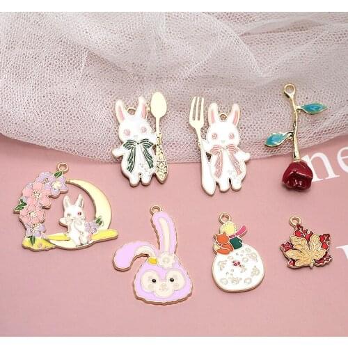 Cute cartoon animals rabbit/flower shape 30pcs/lot alloy drop oil pendants diy earrings/necklace charms accessory