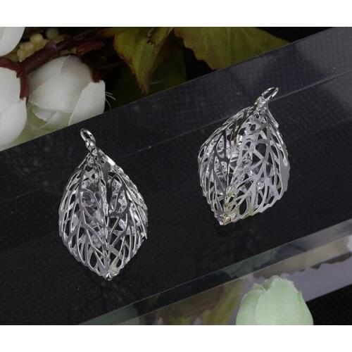 Vintage Silver Inside Crystal Leaves Charms Pendants Alloy For Bracelet Necklace For Women Dress DIY Jewelry Making Hot S69