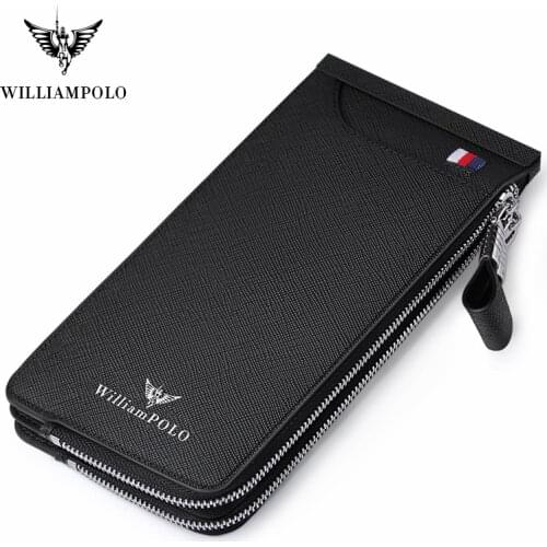 Williampolo New high quality genuine leather mens wallet fashion design long wallet mobile phone credit card wallet clutch bag