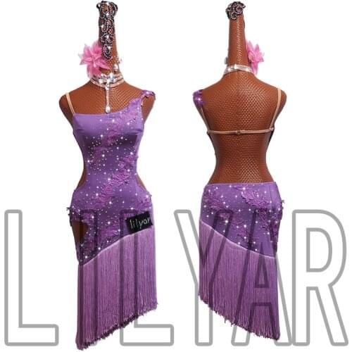 New Latin dance skirt competition skirt performance Skirt Adult custom purple slim strap tassel dance skirt