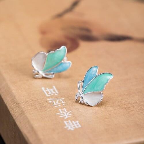 925 Silver Lovely Butterfly Earrings Female 2020 New Fashion Trend Party Temperament Short Earrings Jewelry Gifts