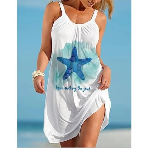New Fashion Brand Starfish 3D Print Beach Dress Women O-Neck Sundress Sleeveless Dresses Bikini Summer Beachwear Holiday Dress