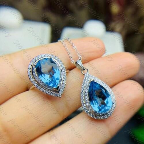 Natural Blue Topaz Ring Pendant 925 Silver Womens Ring Pendant Super Shiny Luxury Atmosphere Banquet Essential Jewelry