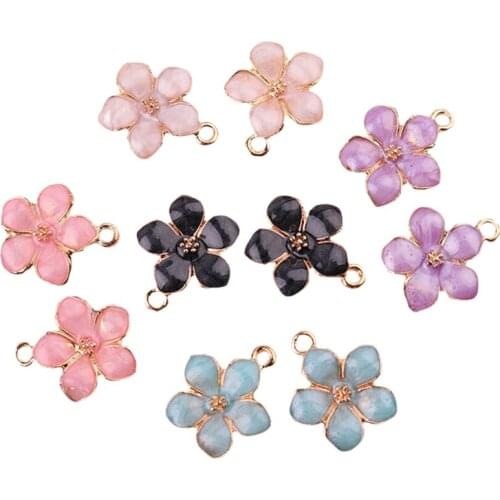 10PCS Hibiscus Mutabilis Beautiful Flower Pendant Alloy Enamel Charm DIY Accessories Of Necklace Bracelet Headdress New
