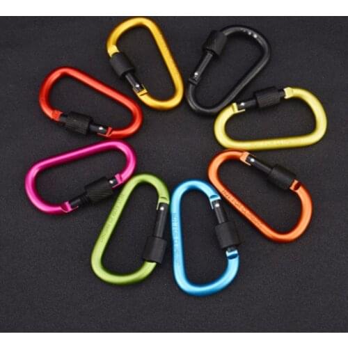 2Pcs Aluminum Carabiner Camping Kit Equipment Locking Type D-Ring Alloy Key Chain Clip Bottle Backpack Buckle for Travel Hiking