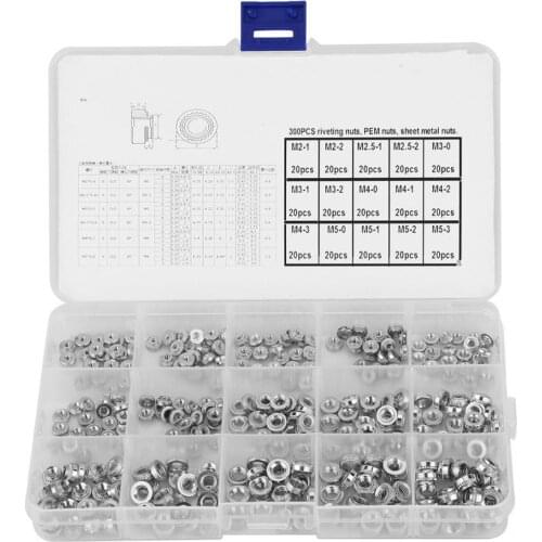 300Pcs M2/M3/M4/M5 PEM Nuts Pressure Riveting Self Clinching Nuts Metal Fastener Tool