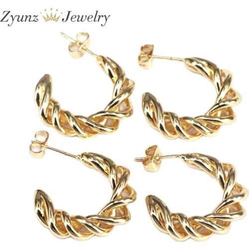 5 Pairs, Simple Twist Twisted Metal Stud Earrings Charm Gold Plated Copper Jewelry kolczyki Accessories бижутерия для женщин