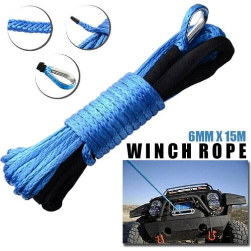 6MM x 15M Blue Synthetic Winch Rope Strap AVT Boat /Car Tow Recovery Cable Line