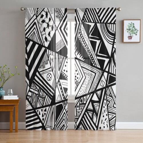 Abstract Geometry Sheer Curtains for Living Room Bedroom Kitchen Chiffon Tulle Curtains Home Hotel Coffee Decor