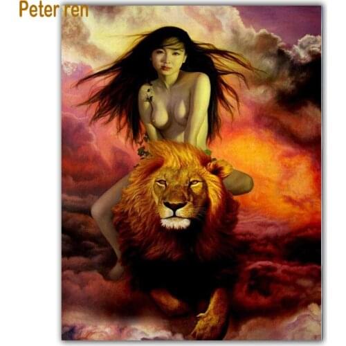 Diy Diamond painting cross stitch Arts and Crafts Full 5d round\square mosaic diamond embroidery "Beautiful girl riding a lion"