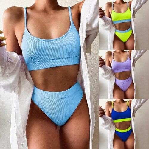 High Waist Bikinis Swimsuits Women Push Up Swimwear Ribbed Strap Bathing Suit Biquini Brazilian Bikini 2021 New Beachwear