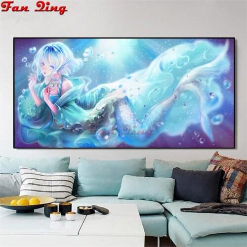 Diy Diamond Painting Mermaid cartoon girl Home Decoration Diamond Embroidery Square Round Mosaic Decoration Needlework Gift