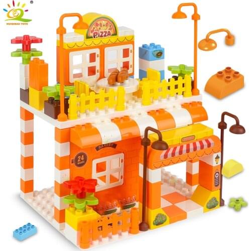 HUIQIBAO TOYS Big Size Building Blocks store Big Particle Roof Large Blocks City street view House Castle Bricks children Toys