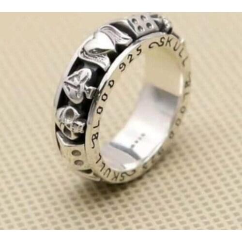 New design love skull poker ring punk creative silver color good luck mens and womens rings party jewelry gifts