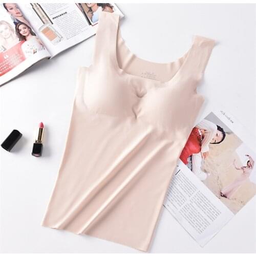 2PCS Women Tank Top Lingerie Ice Silk Push Up Wireless Seamless Paded Vest Crop Tee Feminino Female Cozy Sleep Camisole