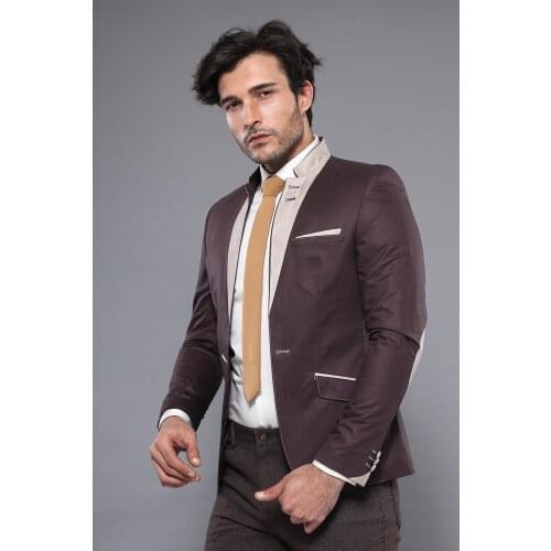 Mandarin Collar Brown Blazer Wessi