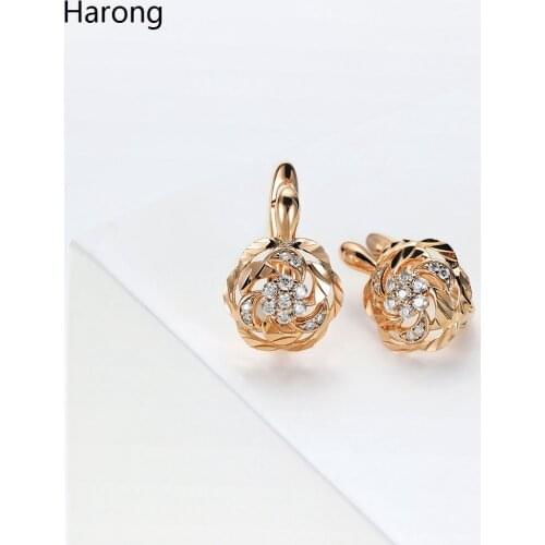 Copper High Quality Flower Round Stud Earrings Inlaid Crystal Geometric Female Jewelry Accessories The Best Gift For Woman Girl
