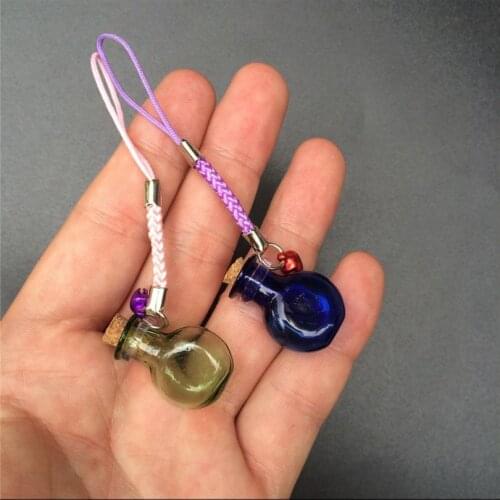 Mini Glass Oblate Bottles Color Pendant with Key Chains Mini Bell Braided Nylon Rope Chains Jars Glass Pendants Mixed 7pcs/lot
