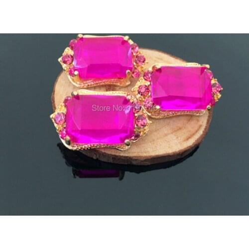 Mini Order 10 Pieces 28*17MM Zinc Alloy With Hot Pink Crystal Rectangle Charms Diy Findings Jewelry Accessories