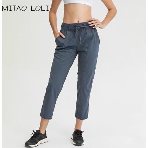 MITAO LOLI STRIPE Mid Waist Drawstring Sport Gym Joggers Women Loose Fit Fitness Workout Joggers with Pocket Leisure Sweatpants