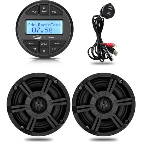 Marine Radio Boat Stereo Audio Bluetooth Media Receiver FM AM Car MP3 Player+1Pair 6.5 inch Marine Speakers+USB Boat Audio Cable