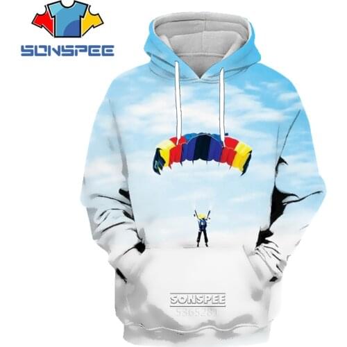 SONSPEE Hot Air Balloon Mens Hoodie Casual Fashion 3D Print Skydiving Sweatshirt Tees Shirts Men Women Retro Paragliding Hoodie