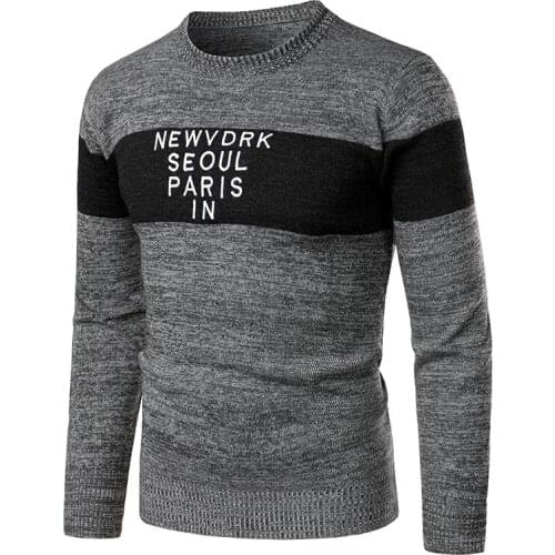 2020 Autumn Winter Men O-Neck Pull Homme Knitted Sweater Warm Polyester Patchwork Long Sleeve Casual Male Pullover Drop Shopping