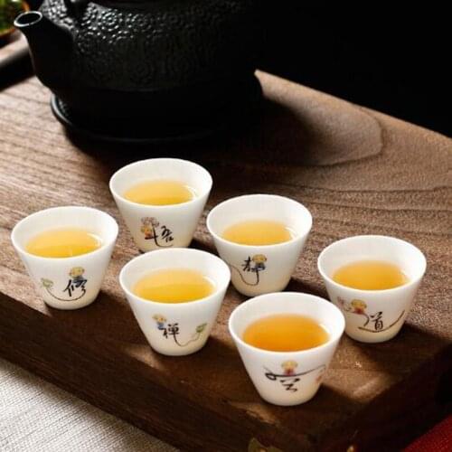 6pcs/set Porcelain Teacup Set Chan Meditation Monk Kungfu Tea Cup Bowl 40ml Tea Ceremony Kitchen Bar Drinkware