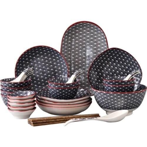 38 Pcs/Combo Ceramic Tableware Set, Underglaze Color, Bowl Plate Sauce Dish Chopstick Spoon, Support Oven Dishwasher CZY2XS1004