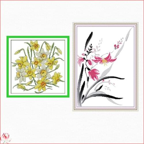 Joy Sunday Daffodils Flowers Cross Stitch Pattern Kits 14CT 11CT Printed Fabric Embroidery Sets DIY Needlework Craft Home Deco