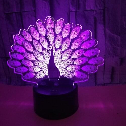 New Peacock 3d Lamp With Multi-color Touch Led Visual Lighting Gift Decoration Atmosphere 3d Small Table Lamp