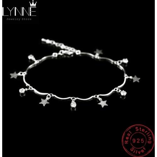Newest Bohemia 925 Sterling Silver Round Rhinestone Star Pendant Anklets Women Fashion Jewelry Summer Zircon Foot Chain Bracelet
