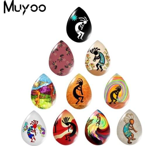 2019 New Kokopelli Tear Drop Glass Cabochon Handmade Glass Dome Cabochons Art Photo Jewelry