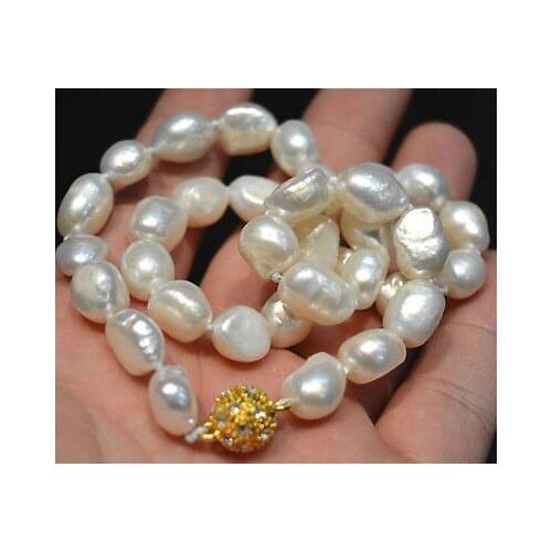 New 9-10mm white Irregular baroque pearl necklace gold clacp 18inch