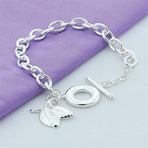 NEW 925 Silver Delicate Two Leaves TO-clasp Bracelet For Women Wedding Engagement Birthday Anniversary Fashion Jewelry