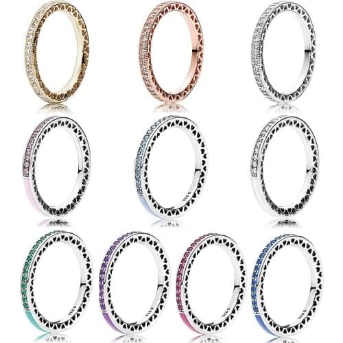 Original Stackable Love Hearts Radiant Hearts Colorful Enamel Rings With Crystal Ring 925 Sterling Silver Ring Europe Jewelry