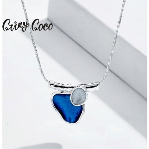 Cring Coco Fashion Snake Chain Necklace Trendy Blue Enamel Geometric Pendans Necklaces Christmas Gift for Women Children Mother