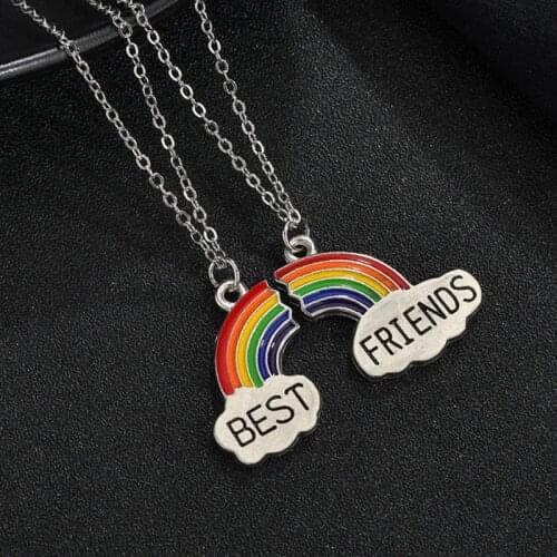 Best Friends Paired Pendants Coulpe Necklace Stitching Rainbow BFF Necklace for Girls Friendship Neck Chains Collar Jewelry Gift