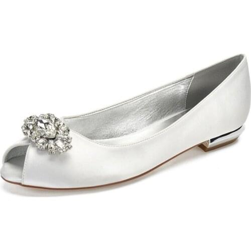 Comfort Flat Satin Crystals Women Shoes Peep Toe Slip on Prom Evening Wedding Brdial Party Dress Ladies Flats