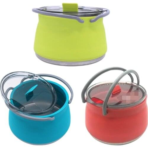 Portable Folding Silicone Kettle Collapsible Stainless Steel Bottom Water Boiler Pot Outdoor Hiking Water Boiling Teapot