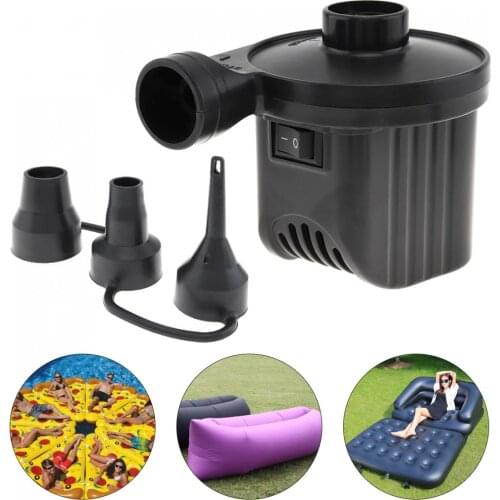 EU 220V DC 12V Portable Replaceable Dual Purpose Air Pump Electrical Suction Inflatable Pump with 3 Nozzles for Car Home