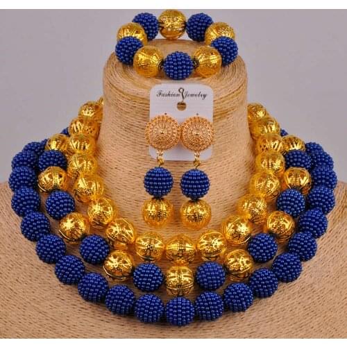 Latest royal blue nigerian wedding african beads jewelry set costume necklace african set for women ZZ24